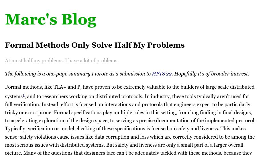 Screenshot of brooker.co.za: Formal methods only solve half my problems