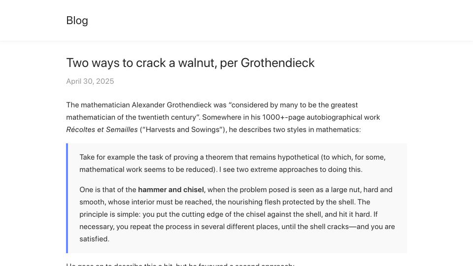 Screenshot of shreevatsa.net: Two ways to crack a walnut, per Grothendieck (2025)