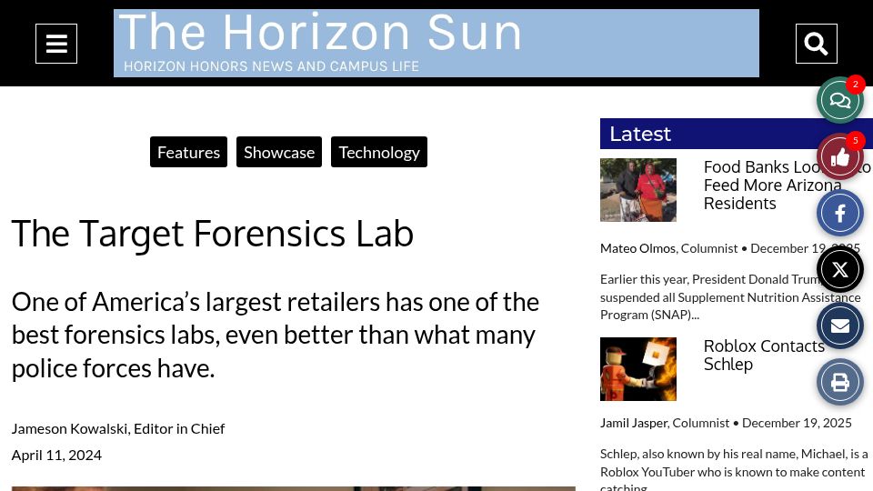 Screenshot of thehorizonsun.com: The Target forensics lab (2024)
