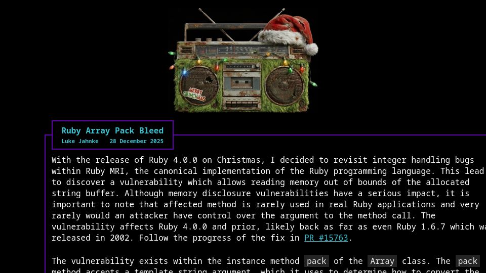 Screenshot of nastystereo.com: Ruby Array Pack Bleed