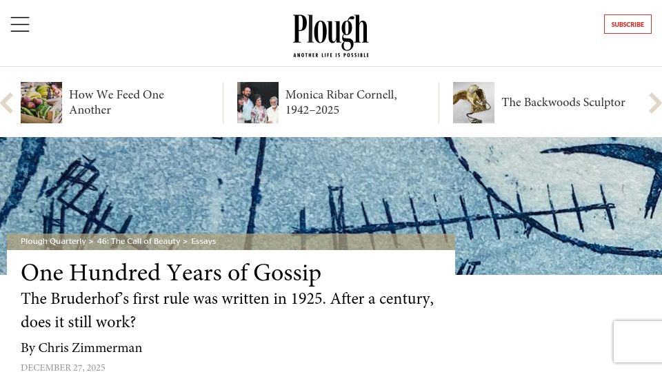 Screenshot of plough.com: One Hundred Years of Gossip