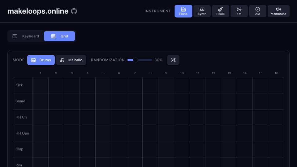 Screenshot of makeloops.online: Show HN: Make audio loops online