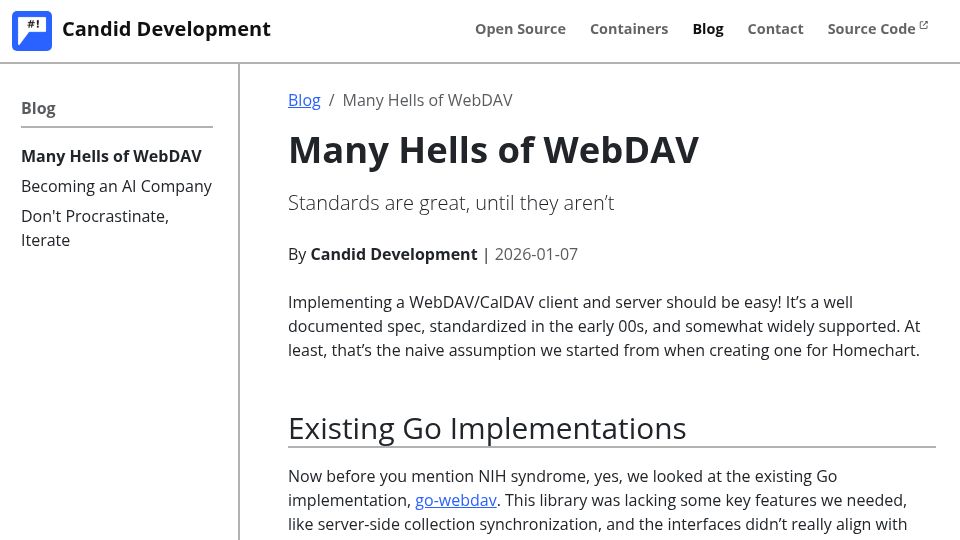 Screenshot of candid.dev: Many hells of WebDAV