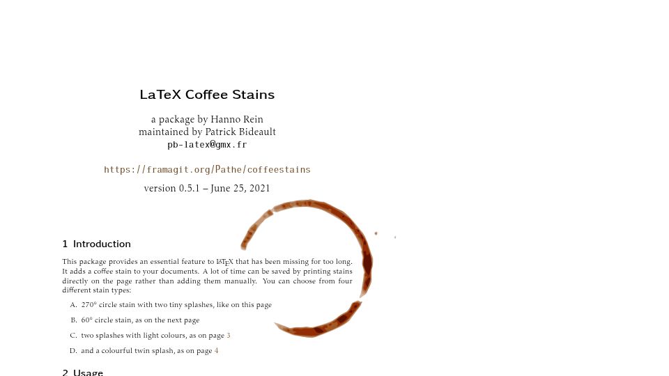 Screenshot of ctan.math.illinois.edu: LaTeX Coffee Stains (2021) [pdf]
