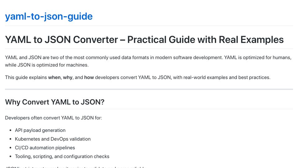 Screenshot of coderaviverma.github.io: A practical guide to converting YAML to JSON safely (with Kubernetes examples)