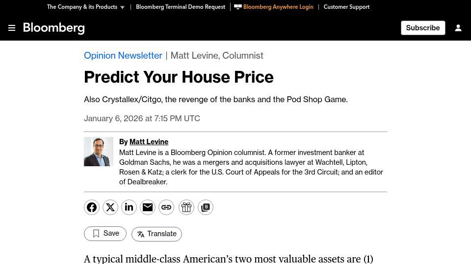 Screenshot of bloomberg.com: Predict your house price
