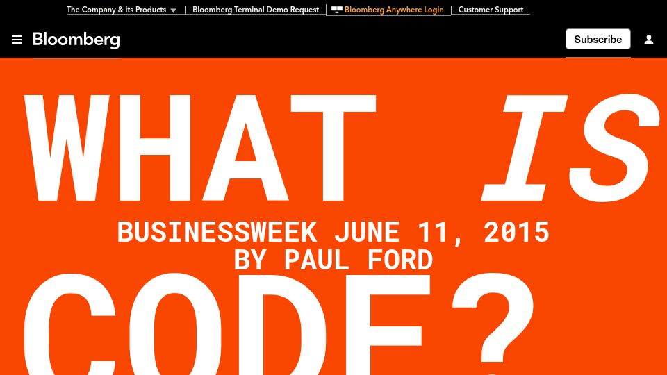 Screenshot of bloomberg.com: What *is* code? (2015)
