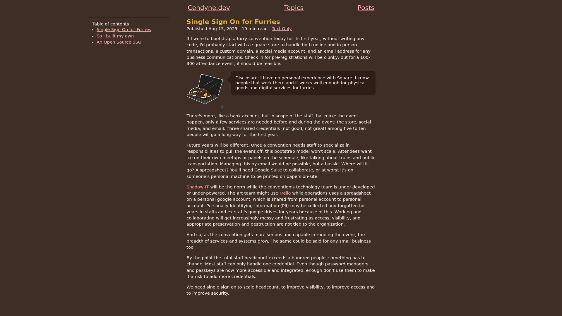 Screenshot of cendyne.dev: Single Sign on for Furries