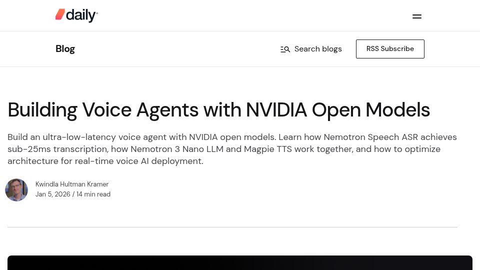 Screenshot of daily.co: Building voice agents with Nvidia open models