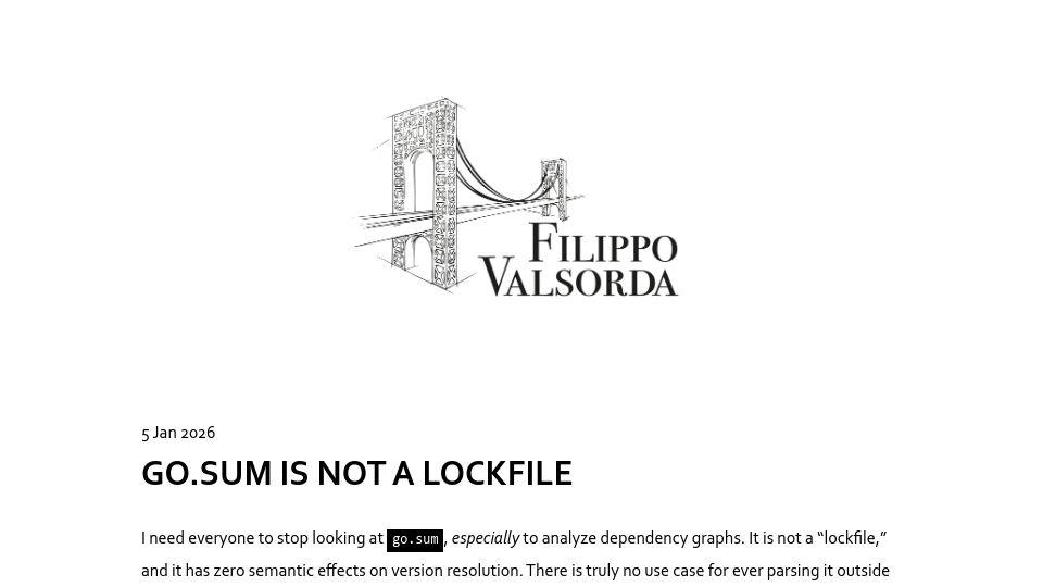 Screenshot of words.filippo.io: Go.sum is not a lockfile