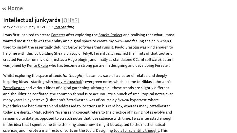 Screenshot of forester-notes.org: Intellectual Junkyards