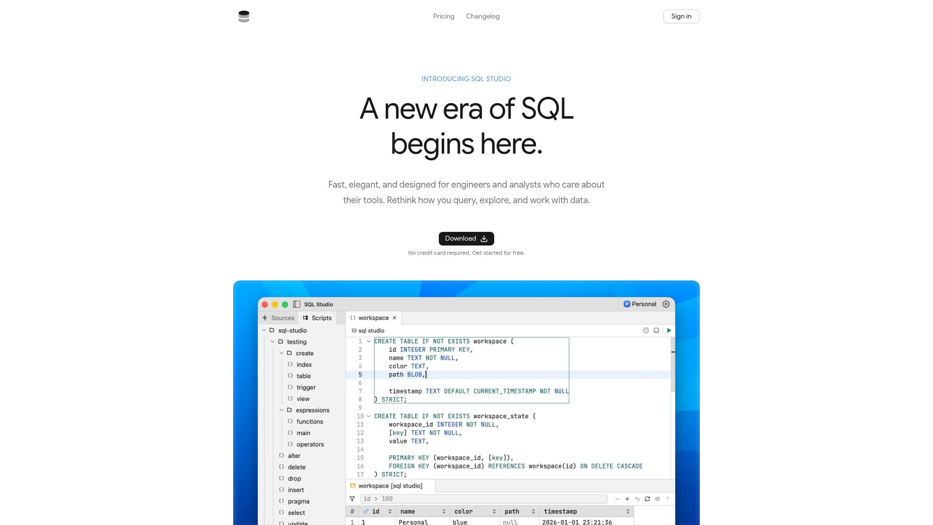 Screenshot of sql.studio: SQL Studio