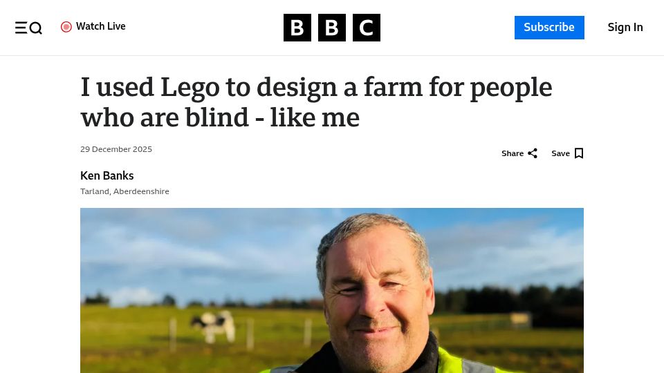 Screenshot of bbc.co.uk: I used Lego to design a farm for people who are blind – like me