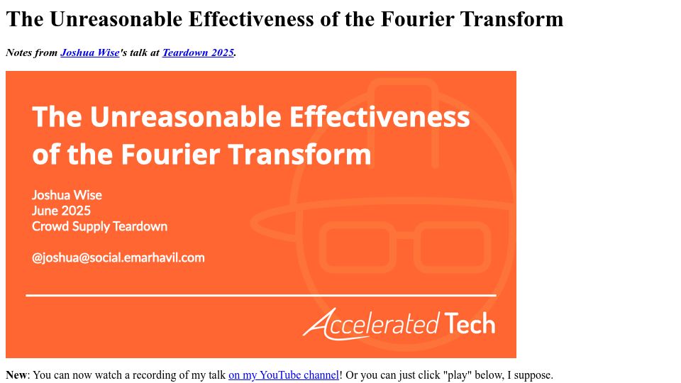 Screenshot of joshuawise.com: The unreasonable effectiveness of the Fourier transform