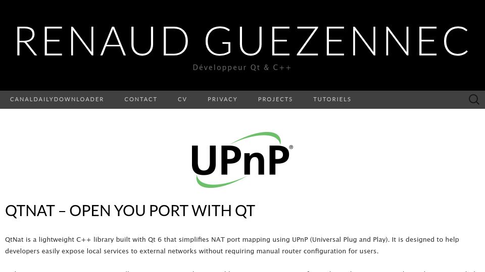 Screenshot of renaudguezennec.eu: QtNat – Open you port with Qt UPnP