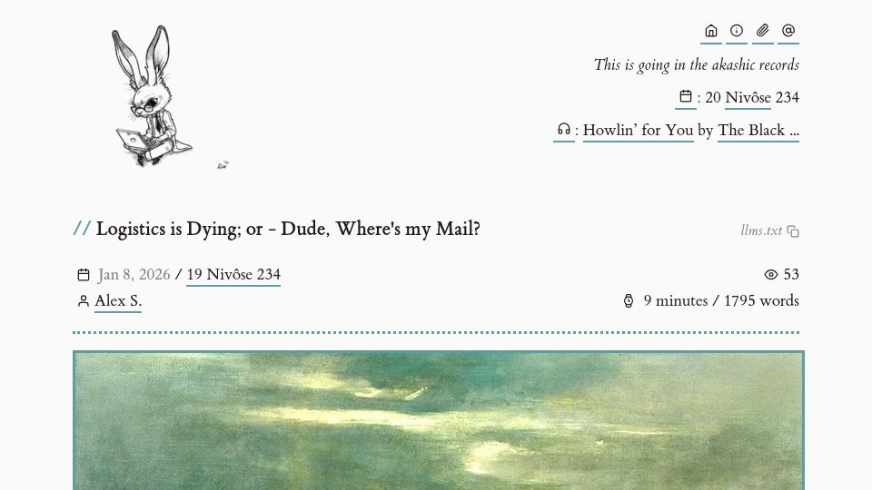 Screenshot of lagomor.ph: Logistics Is Dying; Or – Dude, Where's My Mail?