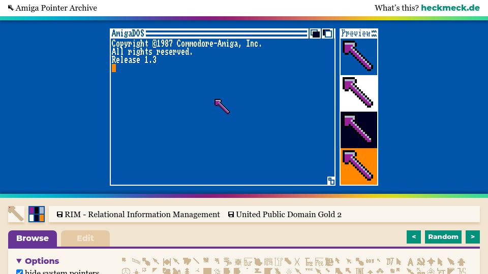 Screenshot of heckmeck.de: Amiga Pointer Archive
