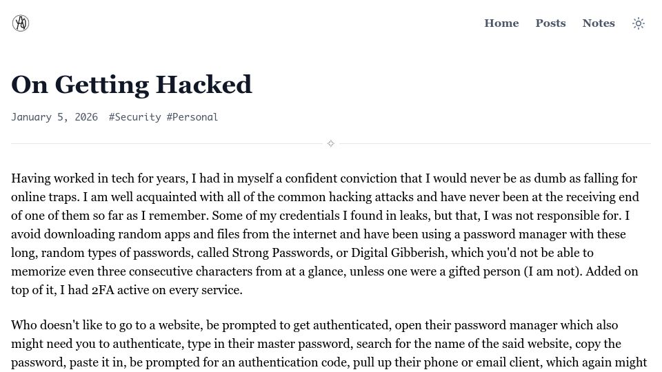 Screenshot of ahmeto.com: On Getting Hacked