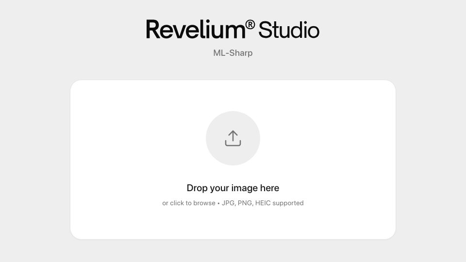 Screenshot of lab.revelium.studio: Turn a single image into a navigable 3D Gaussian Splat with depth