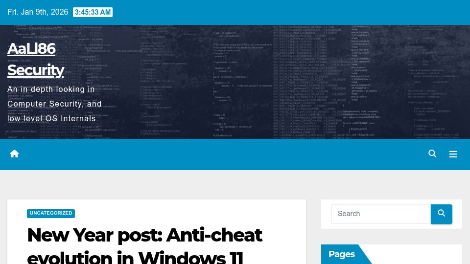 Screenshot of andrea-allievi.com: Anti-cheat evolution in Windows 11