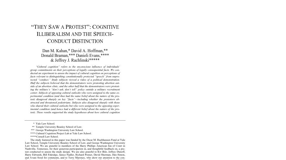 Screenshot of stanfordlawreview.org: "They Saw a Protest": Cognitive Illiberalism and the Speech-Conduct Distinction [pdf] (2012)