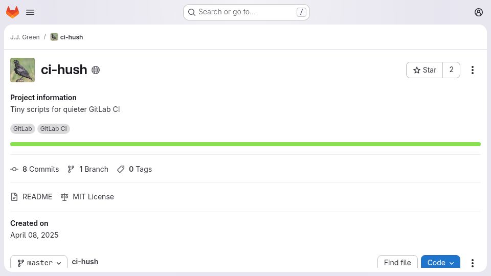 Screenshot of gitlab.com: CI-Hush