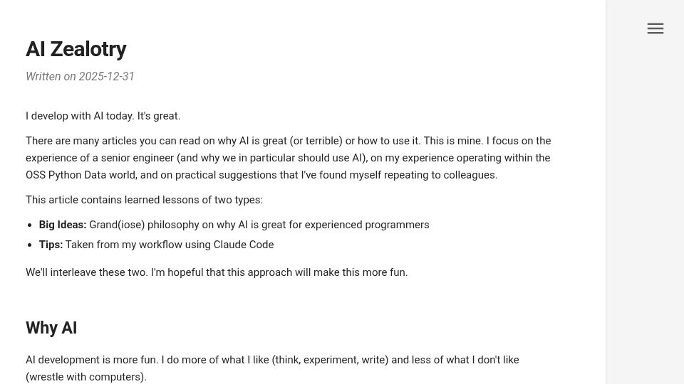 Screenshot of matthewrocklin.com: My article on why AI is great (or terrible) or how to use it
