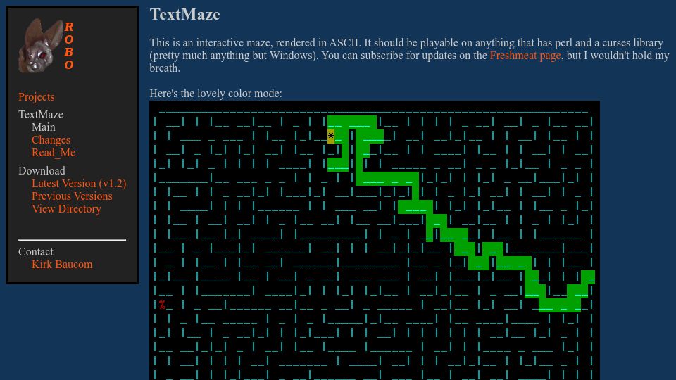 Screenshot of robobunny.com: TextMaze