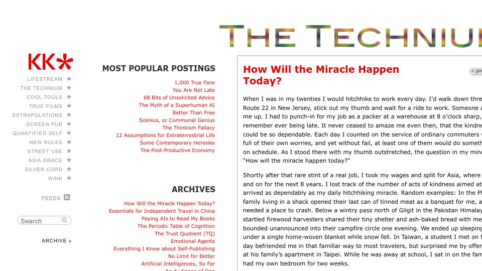 Screenshot of kk.org: How will the miracle happen today?