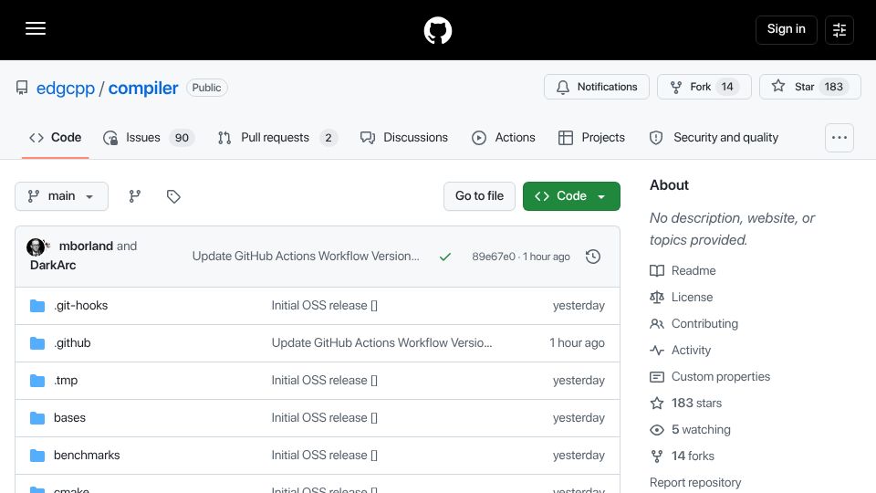 Screenshot of github.com: EDG C++ Compiler is open source