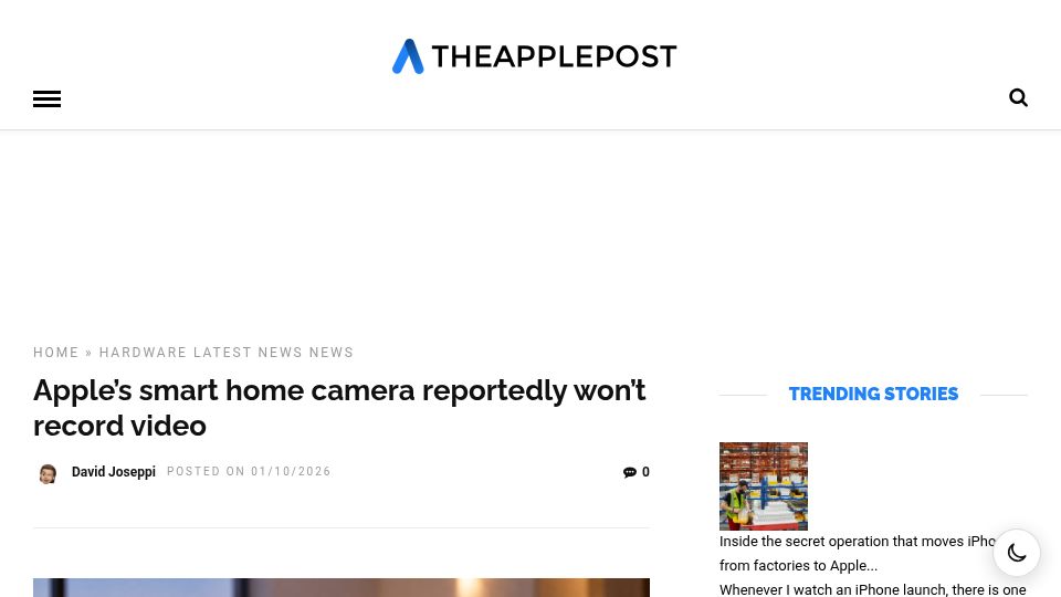 Screenshot of theapplepost.com: Apple's smart home camera reportedly won't record video