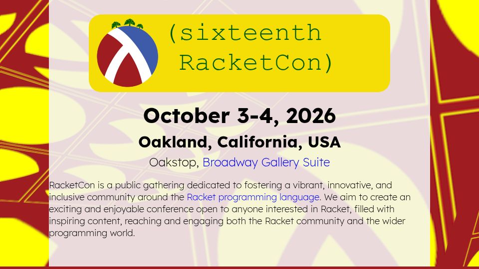 Screenshot of con.racket-lang.org: RacketCon Is Saturday