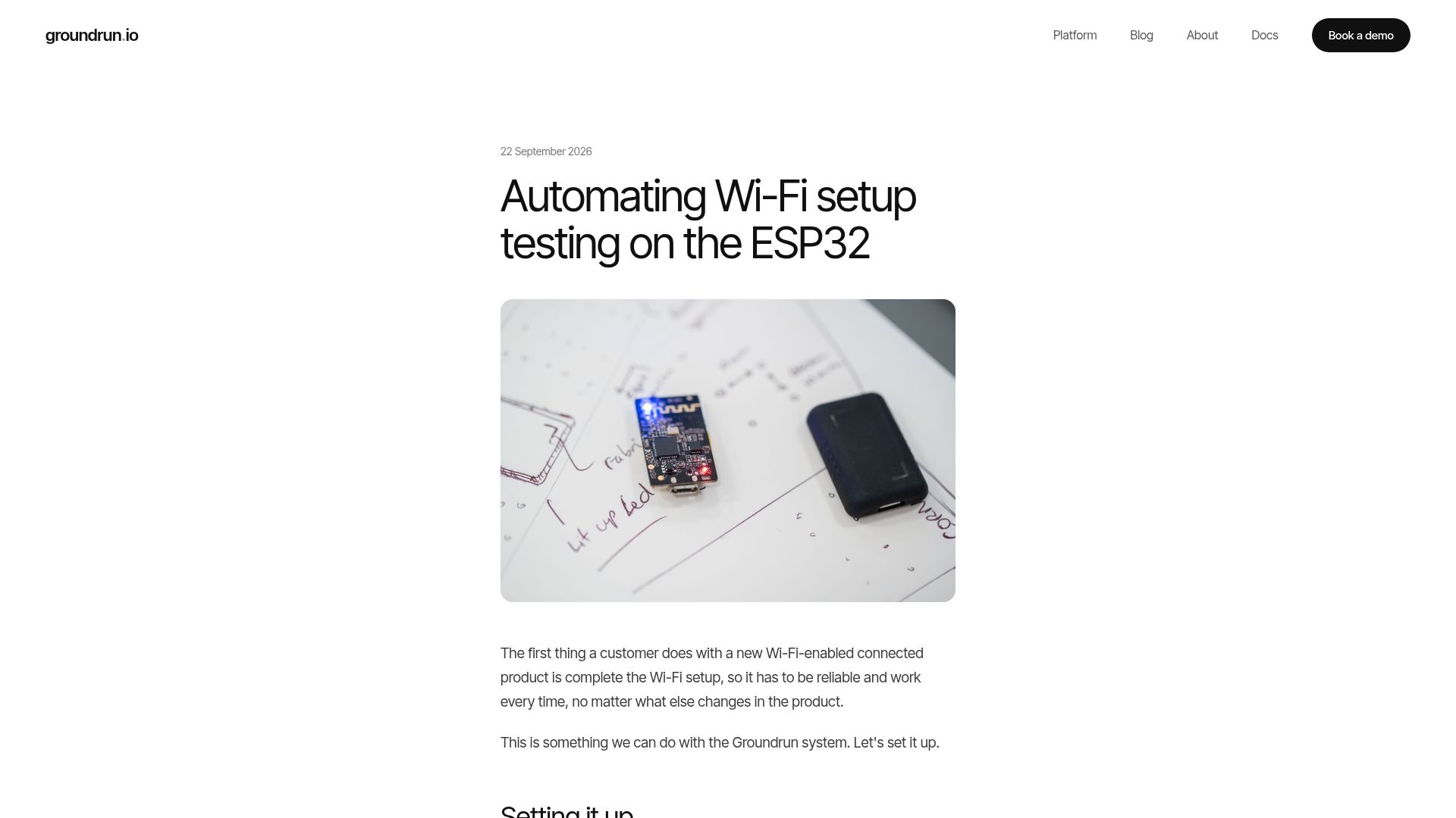 Screenshot of groundrun.io: Automating Wi-Fi setup testing on the ESP32