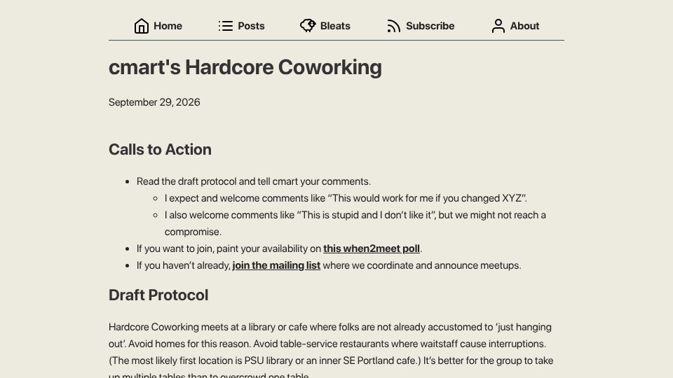 Screenshot of cmart.blog: cmart's Hardcore Coworking