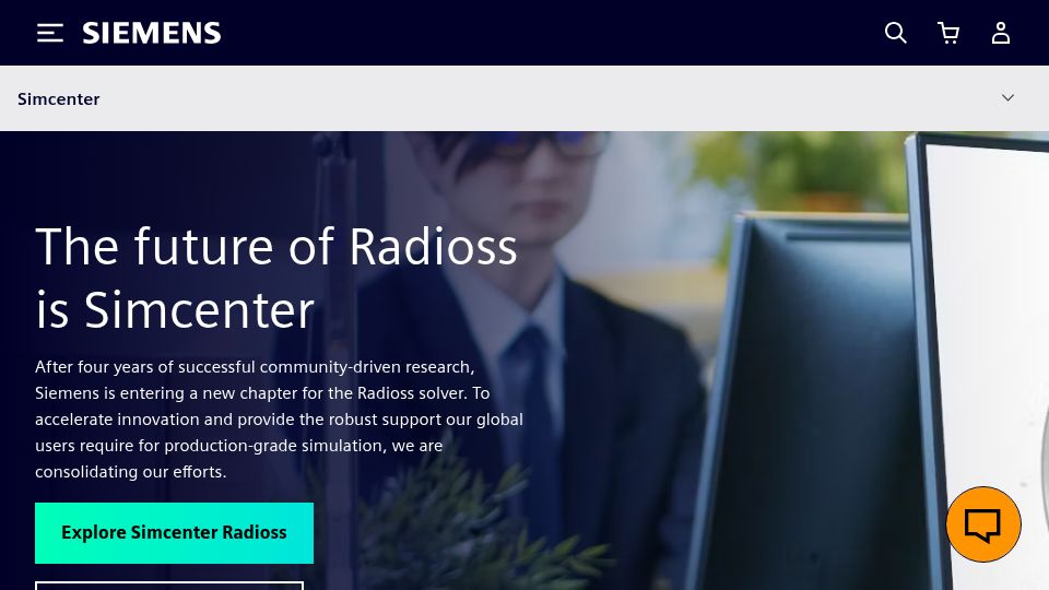 Screenshot of siemens.com: OpenRadioss is not open anymore