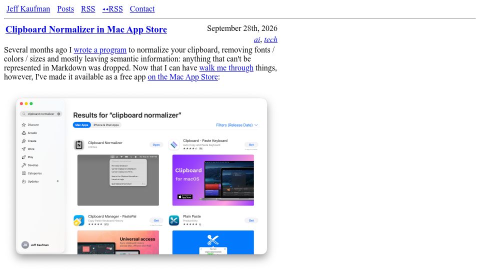 Screenshot of jefftk.com: Clipboard Normalizer
