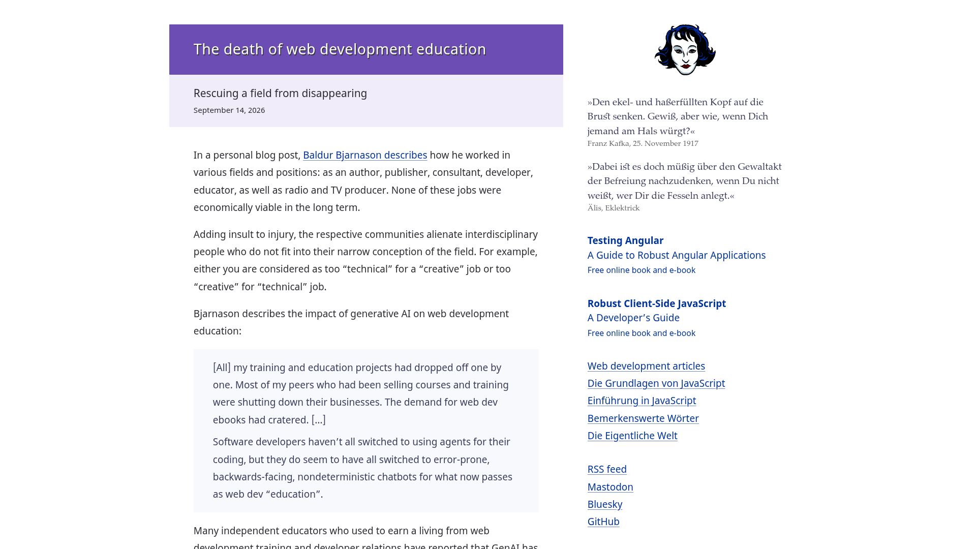 Screenshot of molily.de: The death of web development education