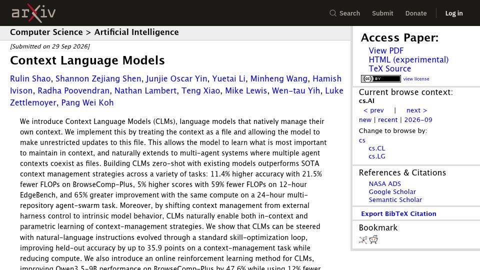 Screenshot of arxiv.org: Context Language Models