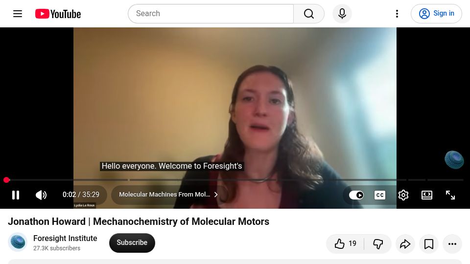 Screenshot of youtube.com: Mechanochemistry of Molecular Motors [video]