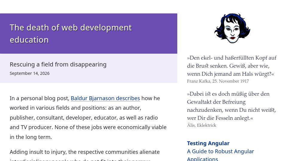 Screenshot of molily.de: The death of web development education