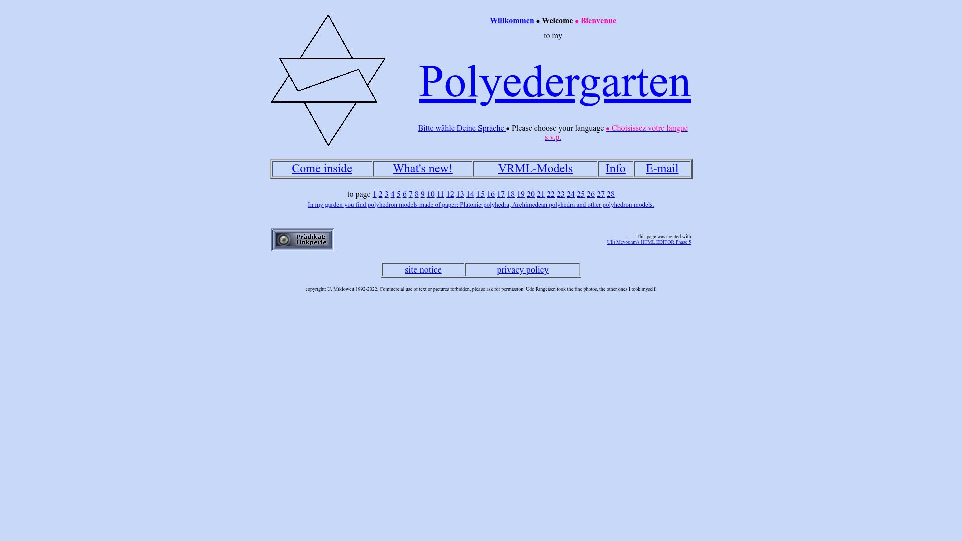 Screenshot of polyedergarten.de: Polyedergarten: Garden of Paper Polyhedron Models