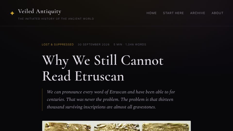 Screenshot of veiledantiquity.com: Why We Still Cannot Read Etruscan