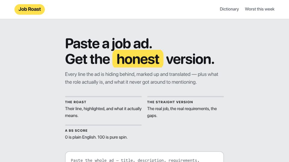 Screenshot of yeahnah.lol: Show HN: Yeah Nah – a BS score for Australian job ads