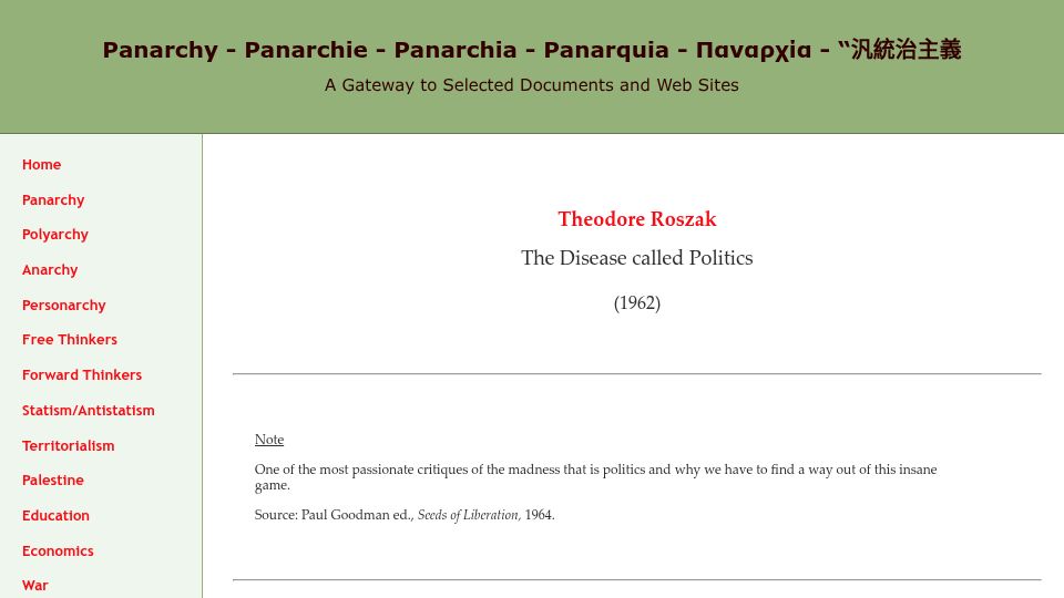 Screenshot of panarchy.org: The Disease called Politics (1962)