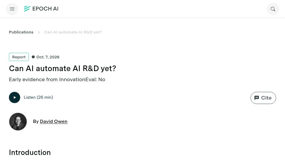 Screenshot of epoch.ai: Recent AI models struggled to match a human algorithmic innovation