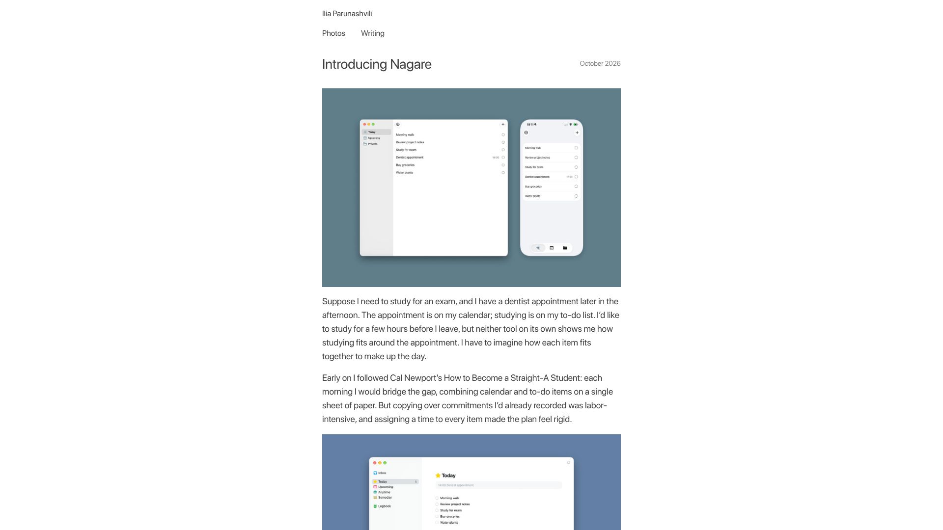 Screenshot of ilia.page: Show HN: A simple to-do app for iPhone, Mac, and your agent