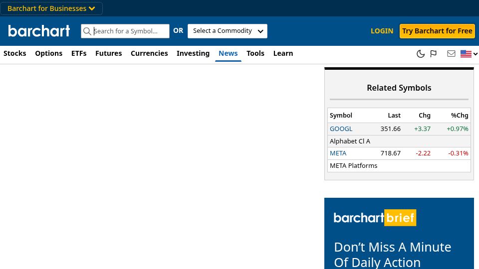 Screenshot of barchart.com: MrBeast 'spends millions reverse engineering the algorithms on each platform'