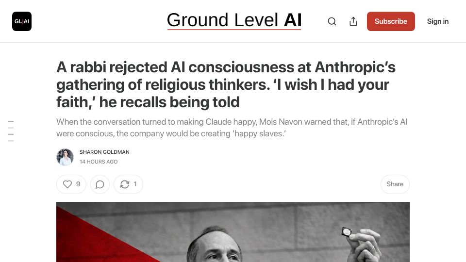 Screenshot of groundlevel-ai.com: If AI is conscient, then we are making slaves