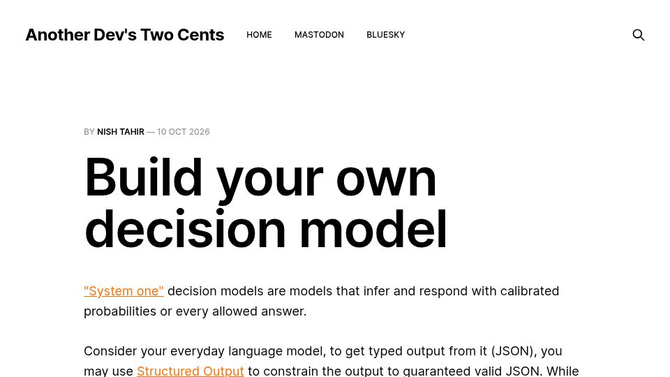 Screenshot of nishtahir.com: Build your own decision model