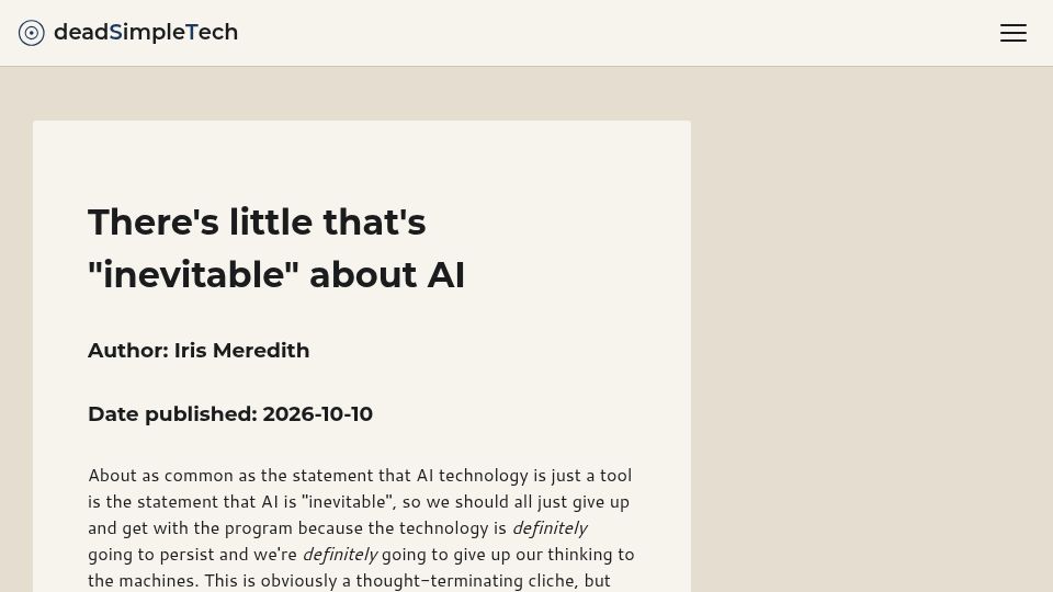 Screenshot of deadsimpletech.com: LLMs Aren't Inevitable